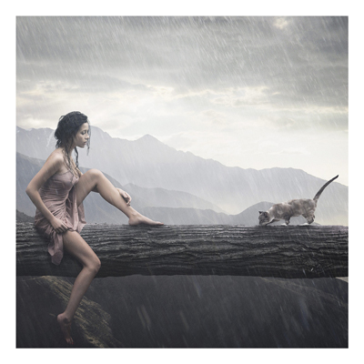 Forex Fine Art Print - Wandbild Jane in the Rain - Quadrat 1:1