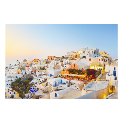 Forex Fine Art Print - Wandbild Strahlendes Santorin - Quer 2:3